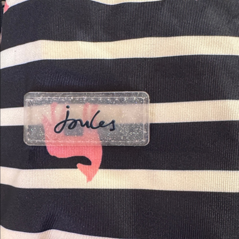 Joules Girl’s Waterproof Raincoat Jacket Navy Stripe with Pink Horses. Size 5y - Picture 6 of 7